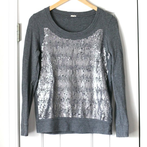 #028 J Crew silver sequin gray sweatshirt - Picture 1 of 4